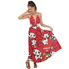 Rabbit Background Cartoon Backless Maxi Beach Dress by Sudhe