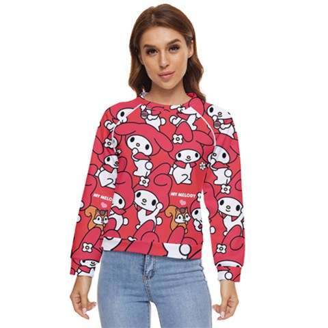 Rabbit Background Cartoon Women s Long Sleeve Raglan Tee by Sudhe