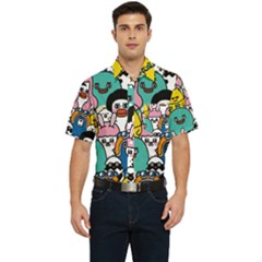 Illustration Animals Cartoon Background Pattern Men s Short Sleeve Pocket Shirt  by Sudhe