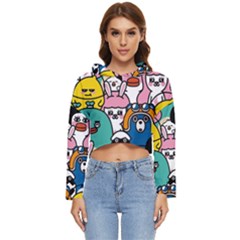 Illustration Animals Cartoon Background Pattern Women s Lightweight Cropped Hoodie by Sudhe