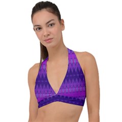 Illustration Purple Abstract Wallpaper Pattern Abstract Halter Plunge Bikini Top by Sudhe