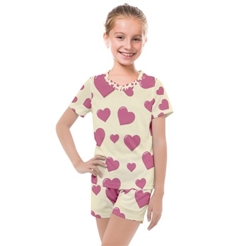 Valentine Flat Love Hearts Design Romantic Kids  Mesh Tee And Shorts Set by Amaryn4rt