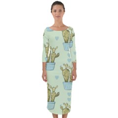 Background Pattern Green Cactus Flora Quarter Sleeve Midi Bodycon Dress by Amaryn4rt