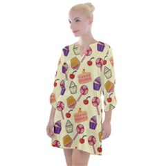 Food Illustration Cupcake Pattern Lollipop Open Neck Shift Dress by Amaryn4rt