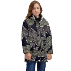 Jungle Sheets Tropical Pattern Kid s Hooded Longline Puffer Jacket by Amaryn4rt