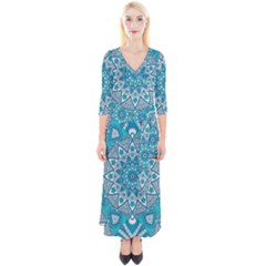 Mandala Blue Quarter Sleeve Wrap Maxi Dress by zappwaits