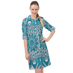 Mandala Blue Long Sleeve Mini Shirt Dress by zappwaits