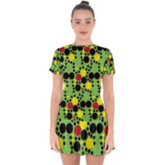 Pattern-polka Green Yelow Black Drop Hem Mini Chiffon Dress by nateshop