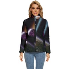 Planets In Space Women s Puffer Bubble Jacket Coat by Sapixe