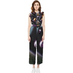 Planets In Space Women s Frill Top Chiffon Jumpsuit by Sapixe