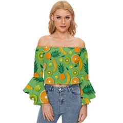 Fruit Tropical Pattern Design Art Off Shoulder Flutter Bell Sleeve Top by danenraven