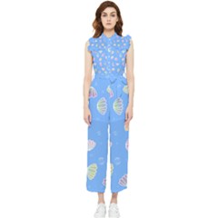 Illustration Seashell Clam Pattern Art Design Women s Frill Top Chiffon Jumpsuit by danenraven