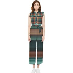 Plaid Tartan Checkered Tablecloth Women s Frill Top Chiffon Jumpsuit by danenraven