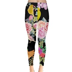 Illustration Bird Flower Floral Background Leggings  by danenraven