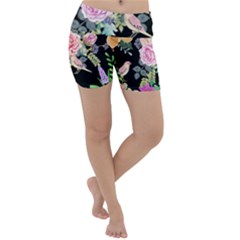 Illustration Bird Flower Floral Background Lightweight Velour Yoga Shorts by danenraven