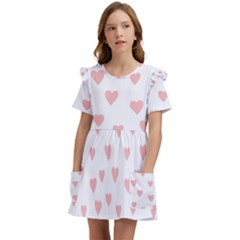 Small Cute Hearts Kids  Frilly Sleeves Pocket Dress by ConteMonfrey