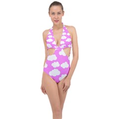 Purple Clouds  Halter Front Plunge Swimsuit by ConteMonfrey