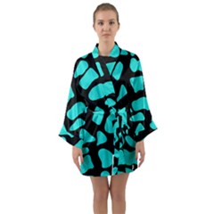 Neon Cow Dots Blue Turquoise And Black Long Sleeve Satin Kimono by ConteMonfrey