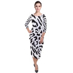 Leopard Print Black And White Quarter Sleeve Midi Velour Bodycon Dress by ConteMonfrey