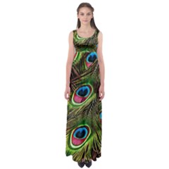 Peacock Feathers Color Plumage Empire Waist Maxi Dress by Celenk