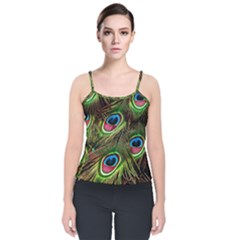 Peacock Feathers Color Plumage Velvet Spaghetti Strap Top by Celenk