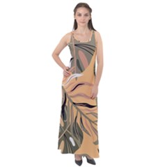 Leaves Monstera Picture Print Pattern Sleeveless Velour Maxi Dress by Ravend