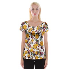 Pumpkin Fruit Flower Pattern Cap Sleeve Top by Ravend