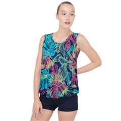 Sheets Tropical Picture Plant Pattern Bubble Hem Chiffon Tank Top by Ravend