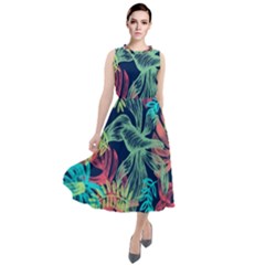 Sheets Tropical Picture Plant Pattern Round Neck Boho Dress by Ravend