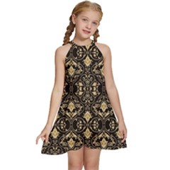 Vintage Batik Art Architecture Pattern Kids  Halter Collar Waist Tie Chiffon Dress by Ravend