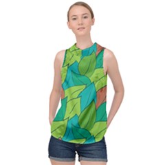 Leaves Pattern Autumn Background High Neck Satin Top by Ravend