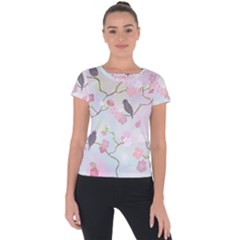 Bird Blossom Seamless Pattern Short Sleeve Sports Top  by Ravend