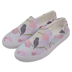 Bird Blossom Seamless Pattern Men s Canvas Slip Ons by Ravend