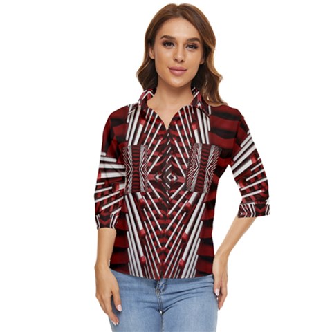 Abstract Pattern Women s Quarter Sleeve Pocket Shirt by Ravend