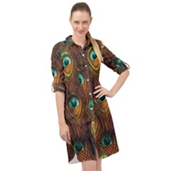 Peacock Feathers Long Sleeve Mini Shirt Dress by Ravend