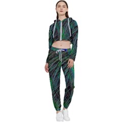 Beautiful Peacock Feathers Cropped Zip Up Lounge Set by Ravend