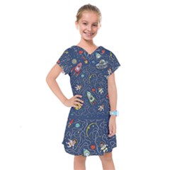 Illustration Cat Space Astronaut Rocket Maze Kids  Drop Waist Dress by Ravend