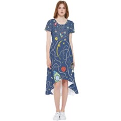 Illustration Cat Space Astronaut Rocket Maze High Low Boho Dress by Ravend