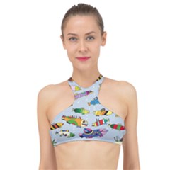 Fish Ocean Sea Water Diving Blue Nature High Neck Bikini Top by Ravend