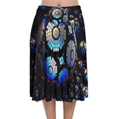 Illustration Tech Galaxy Robot Bot Science Velvet Flared Midi Skirt by danenraven