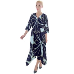 Floral Print Art Pattern Design Quarter Sleeve Wrap Front Maxi Dress by danenraven