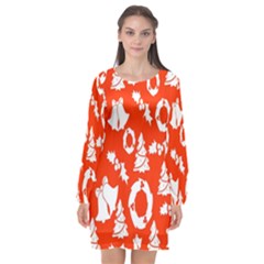 Orange  Card Christmas December Long Sleeve Chiffon Shift Dress  by artworkshop