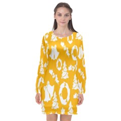 Orang Card Christmas Long Sleeve Chiffon Shift Dress  by artworkshop