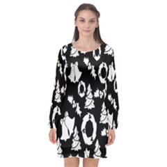 Black Card Christmas December Long Sleeve Chiffon Shift Dress  by artworkshop