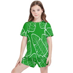 Green Banana Leaves Kids  Tee And Sports Shorts Set by ConteMonfrey