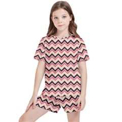 Geometric Pink Waves  Kids  Tee And Sports Shorts Set by ConteMonfrey