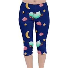 Sleepy Sheep Star And Moon Velvet Capri Leggings  by danenraven