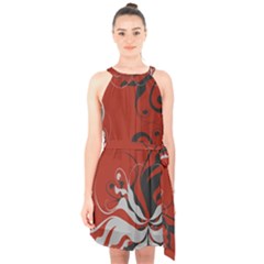 Nature Background Abstract Red Gray Black Halter Collar Waist Tie Chiffon Dress by danenraven