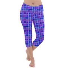 Background Mosaic Purple Blue Lightweight Velour Capri Yoga Leggings by danenraven