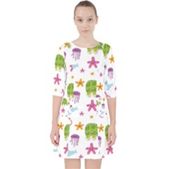 Turtle Animal Sea Life Quarter Sleeve Pocket Dress by danenraven